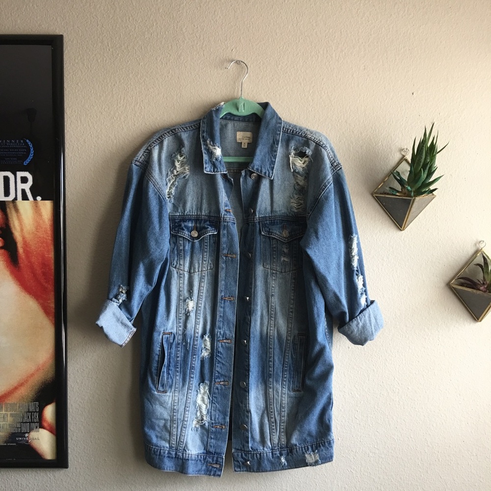 Distressed Long Denim Jacket